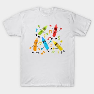 Funny Kawaii Dancing Crayons With Music Notes T-Shirt